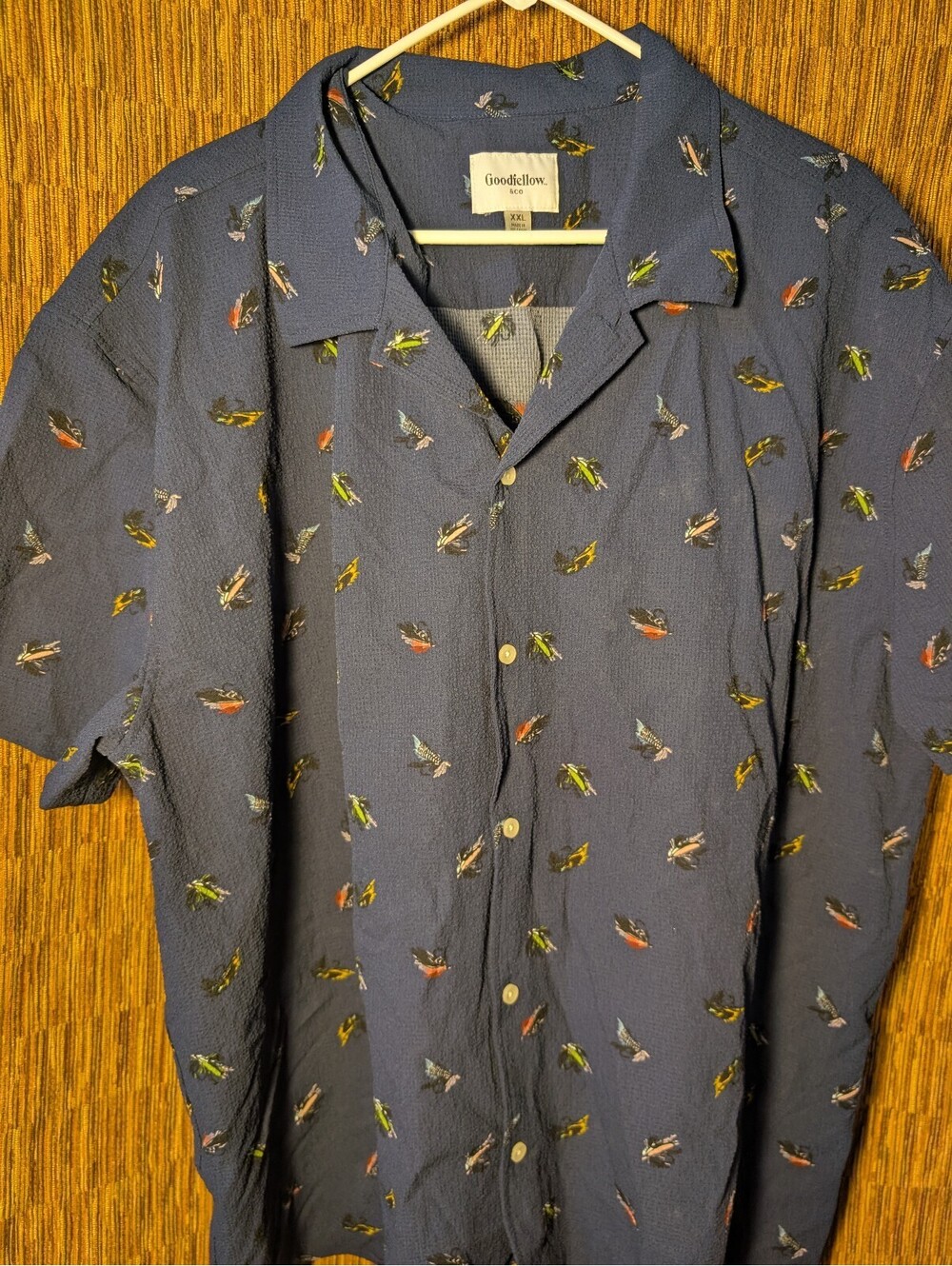 Goodfellow & Co Men's XXL Navy Blue Hawaiian Shirt with Fishing Themed Print